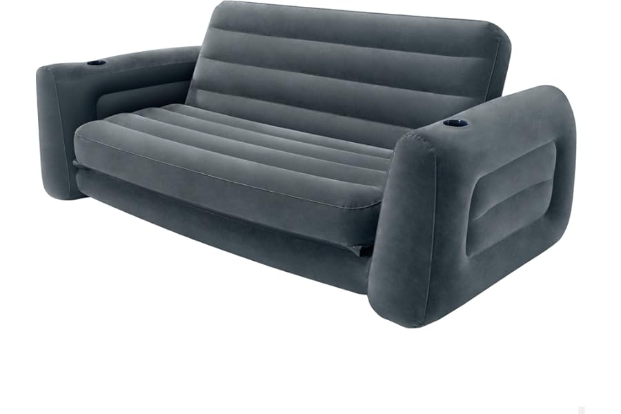 Intex Queen Size Pull-Out Inflatable camping sofa bed Sleep Away Futon Couch with 3 quick inflation and deflation valves, ?203.2 x 231.14 x 66.04 cm, Charcoal grey