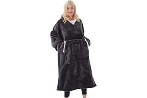 Bellzacasa Decke Hoodie üergrößes Sweatshirt tragbare Fleece TV Deck Kuschel Pullover Damen Decke mit Ärmel Warm Decke mit großer Fronttasche Männer