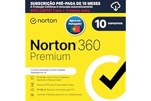NORTONLIFELOCK Norton 360 Premium 2025| Antivírus 10 Dispositivos| 15 meses com renovação automática| Descarga digital
