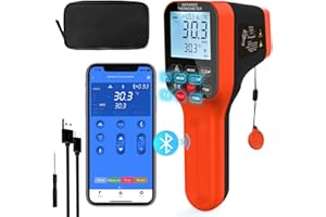 WapoRich Non Contact Pyrometer Bluetooth High Temperature Infrared Thermometer Gun -50~1600℃ DS 30:1 Industrial Laser Temp Gauge for Cooking/Pizza/Oven/Forge/Kiln/HVAC (NOT for Human) - RQ-1600APP