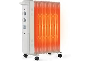 ANJI DEPOT Radiadores de aceite 2500w, radiadores de aceite de 11 costillas, tipo de ahorro de energía con potencia de tres etapas y termostato, calentador eléctrico con protección contra