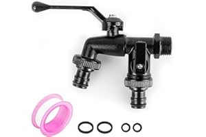 bssmmai Double robinet de jardin 1/2" - En laiton noir - Avec 2 sorties de 3/4" - Résistant à la rouille et au gel - Pour irrigation, machine à laver, laver la voiture