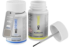 MG PRIME Pintura del coche Set de lápices de retoque para BMW A83 Glaciersilber II Metallic/Glacier Silver Metallic Pintura base pintura transparente, 50 ml cada uno