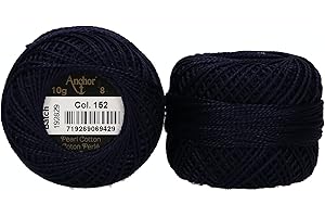 Anchor 4591008-00152 Hilo de bordar, 100% algodón, negro azulado, grosor 8, 82 m, 16 gramos