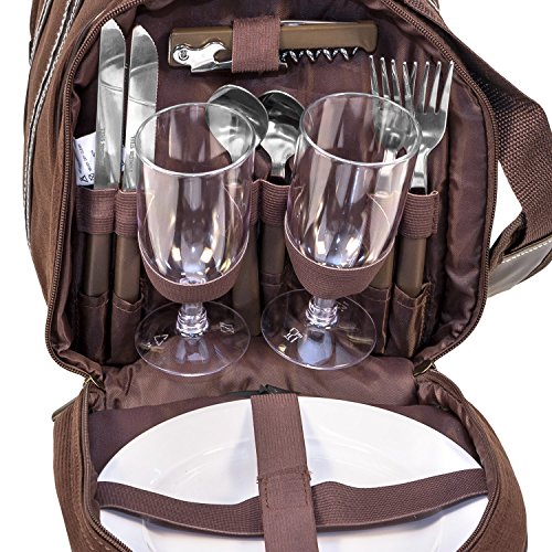 anndora Picknicktasche Umhängetasche Tragetasche + Zubehör 29-teilig – Farbwahl (braun uni) - 6