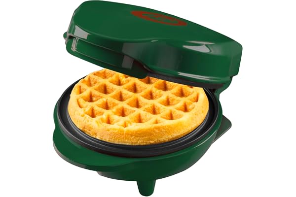 Bestron Mini Gaufrier en édition de Noël, appareil à gaufres avec revêtement antiadhésif, Gaufrier idéal pour Noël, les fêtes ou comme cadeau, taille de la gaufre: 10 cm, couleur: Vert Mat