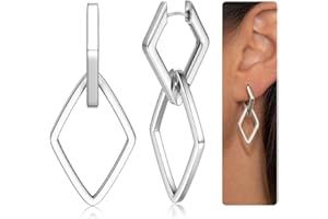 Finrezio Ohrringe Silber 925 Creolen Gold Ohrringe Hängend Vergoldet Doppel Geometrie Creolen mit Anhänger Huggie Creolen Ohrringe Hypoallergene für Damen Mädchen