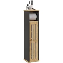 Kleankin Meuble WC Bambou 60x23x173cm | Rangement Salle De Bain Avec 2 Portes | Étagère Toilette Gain De Place