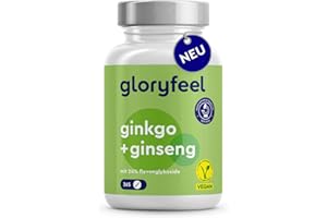 ‎GLORYFEEL Ginkgo + Ginseng Tabletten - 365 Stück für mentale Performance & Lebensenergie* - je 60 mg Ginkgo biloba Blattextrakt & Panax ginseng Wurzelextrakt pro Tag - optimal dosiert & sorgfältig laborgeprüft