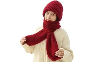 YUNFAN Integrated Ear Protection Windproof Cap Scarf,Winter Warm Knitted Hat Scarf,2 in 1 Windproof Knitting Thick Warm Ear Guard Hat for Women,Plus Velvet Warm Ear Guard Hat,Beanie Hat Scarf