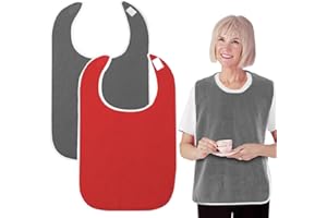 KEMUZ Bavaglini per Anziani 2 Pezzi, Bavaglino Adulti Lavabile e Riutilizzabile, Protezione Vestiti Elegante per Pranzo e Cura Domiciliare, Ideale per Nonni e Persone con Difficoltà Motorie