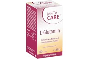 ‎META CARE Meta Care L-Glutamin – Vegan – Hochdosiert – Ideal kombiniert mit Biotin und natürlichem Fenchelsamen-Extrakt – 60 Kapseln