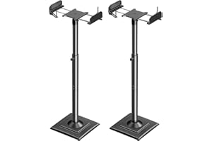 ELIVED Supporto universale per altoparlante regolabile in altezza, con piastra estraibile e canalina interna per altoparlante da scaffale, carico da 5 kg, 1 paio