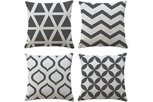 Hangood Waterproof Cushion Covers Outdoor Garden Geometry Set of 4pcs Throw Pillow Case Home Decorative Sofa Protectors Chair Living Room Dark Grey 18"x18"
