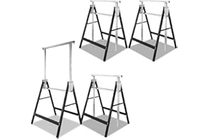 Fiqops Set of 4 Work Trestles, Load Capacity 200 kg, 7-Way Folding Trestle, Height Adjustable, 80-130 cm, Metal Scaffolding Stands, Axle Stands, Folding Stands