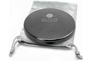 MAVORO Magnifying Compact Mirror for Purses, 1x/10x Magnification – Double Sided Travel Makeup Mirror, 4 Inch Small Pocket or Purse Mirror. Distortion Free Folding Portable Compact Mirrors (Black)