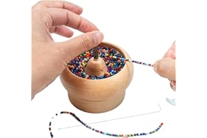 MGICHOOM Wooden Bead Spinner | DIY Making Bead Spinner Set With 2 Piece Curved Needles | Wooden Bead Holder | Clay Bead Spinner | Waist Beads Kit for Jewelry Making Bracelet Maker Stringing Wooden Crafting