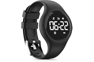 Focwony LED Digital Waterproof Pedometer Watch, Non-bluetooth Fitness Tracker, Step Counter, Distance, Vibrating alarm clock, Stopwatch, Great Gift for for Kids Childrens Teens Girls Boys (Black)