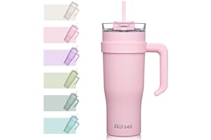 Autsel Tazza Termica da Viaggio in Acciaio Inox 1200ml Bicchiere Termico con Cannuccia e Manico 40oz Tazza da Caffè a Doppia Parete per Auto Ufficio Campeggio