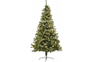 SHATCHI 5ft/1.5m Pre-Lit Artificial Christmas Tree Alaskan Pine Green 350 Tips - 130 Warm White LEDs Metal Stand Xmas Home Decorations