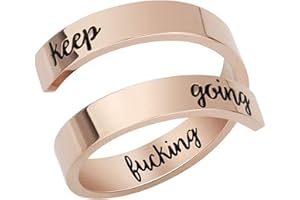 NewChiChi Adjustable Ring, Engraved Inspirational 'Keep Going' Ring for Men, Women, Boys and Girls