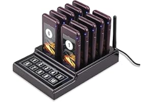 Wireless Calling Pager System, Elikliv Restaurant Pager Guest Paging System 10 Receiver with Vibration/Bee Cue for Restaurant, Hospital, Coffee, Shop, Church, Clinic