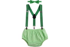 FYMNSI Bebé Niños 1er Primer Cumpleaños Traje 3 Piezas Conjuntos de Ropa Algodón Calzoncillos Pantalones Cortos + Tirantes + Pajarita Infantil 1 Año Fiesta Disfraz de Sesión de Fotos