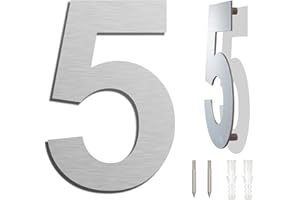 YWONOBY Edelstahl Hausnummer - Wetterfest und Pflegeleicht - Metallic Mattes Silber Finish - Moderner Schwebender Aussehen und Einfache Installation - Höhe 152 mm - Arial Ziffer 5