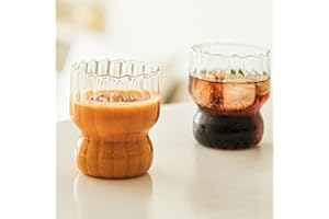 SUREH Set di 4 bicchieri di vetro a coste da 10 once ondulazione bicchieri da caffè vintage a forma di onda bicchieri da caffè ghiacciati bicchieri da bevande per cocktail bevande succo di latte