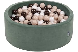 KiddyMoon Piscine À Balles pour Bébé Velours Rond 90X30cm/300 Balles 7Cm Fosses À Boules Jouet Enfant, Vert Forêt: Beige Pastel/Brun/Blanc