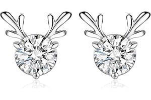 ITESSY Christmas Earrings for Women, Silver Xmas Reindeer Stud Earrings with Shiny Cubic Zirconia│Small Deer Stud Earrings for Girls│White Gold Christmas Studs Earrings for Gifts