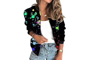 Minetom Veste Femme Motard Blouson Printemps Été Léger Bomber Blouson Outwear Zippé Imprimé Floral Court Jacket