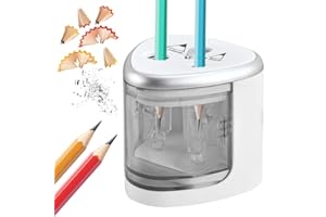 Sinzau Elektrischer Universal Anspitzer für Alle Bleistifte, Buntstifte, Eyeliner, Doppelspitzer für Stifte von 6-8 mm und 9-12 mm