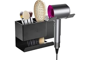 Nivofu Uchwyt ścienny do suszarki do włosów, bez wiercenia, uchwyt na suszarkę do włosów, czarny, z półką i uchwytem na kabel, aluminiowy uchwyt na suszarkę do włosów, uchwyt do suszarki do włosów,