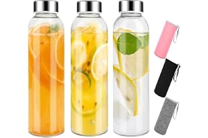 Premify Clear Glass Bottles with Lids 18oz – 3 Pack Empty Reusable Glass Water Bottles with Sleeves, Stainless Steel Lids, for Hot & Cold Drinks, Juice & Tea – Beverage, Milk & Smoothie