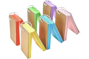 300 Pezzi Colore Flash Cards con Raccoglitore ad Anelli, XCOZU Index Cards Study Cards Easy Flip con Raccoglitore Memo Scratch Pads 6 Set (50 Fogli per Set)