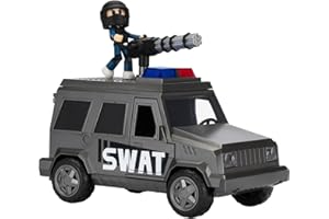 DevSeries Jailbreak: SWAT Van - 8" Vehicle with Lights, Working Treads, Mounted Machine Gun, 2.75" Figure and Exclusive Virtual Item Code