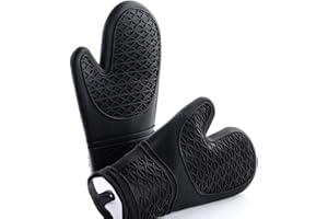 Ofenhandschuhe Silikon, RIFNY Topfhandschuhe Backhandschuhe Hitzebestaendig bis zu 260°C Anti-Rutsch Lange Backofenhandschuhe