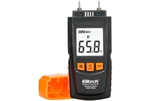 Elitech Testeur d'humidité pour bois, numérique, avec 4 types de bois, précision de ± 2 %, sonde de 9,8 mm pour bois, papier, bambou et matériaux de construction MOT-270W
