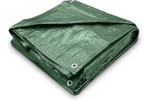 TRADEEN Green Tarpaulin Sheet 1.2m x 1.8m (Cut-Size) Lightweight PE Plastic Tarp 80gsm Water-Resistant Ground Sheet Multipurpose Small Tarpaulin Covers used for Garden Furniture Shed Camping (4ft x 6ft)