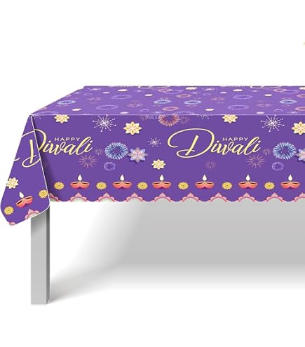 Diwali Tischdecke 274x137 Cm, Happy Diwali Motiv, Wasserdicht & Einweg, Für Partys & Festdekoration
