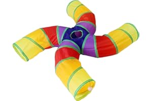 Bemodst Regenbogen Katzentunnel, S-förmiger 4-Wege-Tier-Tunnel, Zusammenklappbarer Spieltunnel Katzenspielzeug interaktives Pop-up-Labyrinth Hausspielzeug für Hauskatzen, Kaninchen,Hamster,Welpen,etc