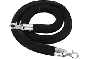 Flexzion Barrera Cuerda de Velvet, Terciopelo de 1,5 m (Color Negro) para Poste Separador de Seguridad con Ganchos de Acero Inoxidable Plateado, Control Colas de Multitudes, para Hotel, Concierto