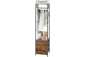 YMYNY Coat Rack with Non-woven Drawer, Garment Rack, Freestanding Tall Closet Organizer, Clothes Rack with Rod, Industrial Storage Rack for Hallway Bedroom living Room, 39×29×179CM Brown HGR001H