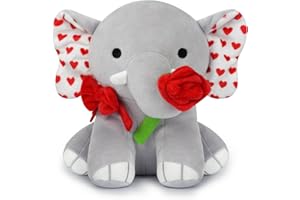 MUFEIRUO Elephant Plush with Rose Valentine's Day Plush Toy, Cute Gray Elephant Stuffed Animals Home Decor, Valentine's Day Gift for Girlfriend