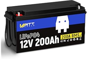 ‎WATTCYCLE 12V 200Ah Lithium-Eisen-Phosphat-Schnellladebatterie, 15000+ Deep Cycles, integriertes 200A BMS, 2560Wh Energie, für netzunabhängige Solaranlagen, Wohnmobile, UPS und Marine(12V 200Ah 200BMS)