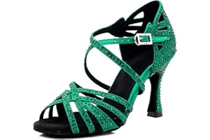 LITNERMIA Sandali da donna per festa di nozze, aperti sul davanti, con cinturino incrociato, strass, tango, ballo latino, scarpe da ballo