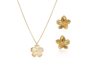 EHDWXVZM 1 par de aretes estilo palacio, 1 collar, aretes de flores, aretes de oro, aretes de oro para mujer, joyería de flores