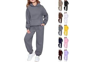 Couawaticy Kids Girls Boys Tracksuit Plain Fleece Hooded Top With Bottom Joggers Jogging Suit Outfit Set For Children Age 2-14 Years