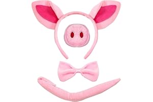 Dereine Set di Costumi Animali, Accessori per Costumi di Animali, Set di Costumi da Maiale con Orecchie, Naso, Coda e Cravatta a Farfalla, per Carnevale, Halloween